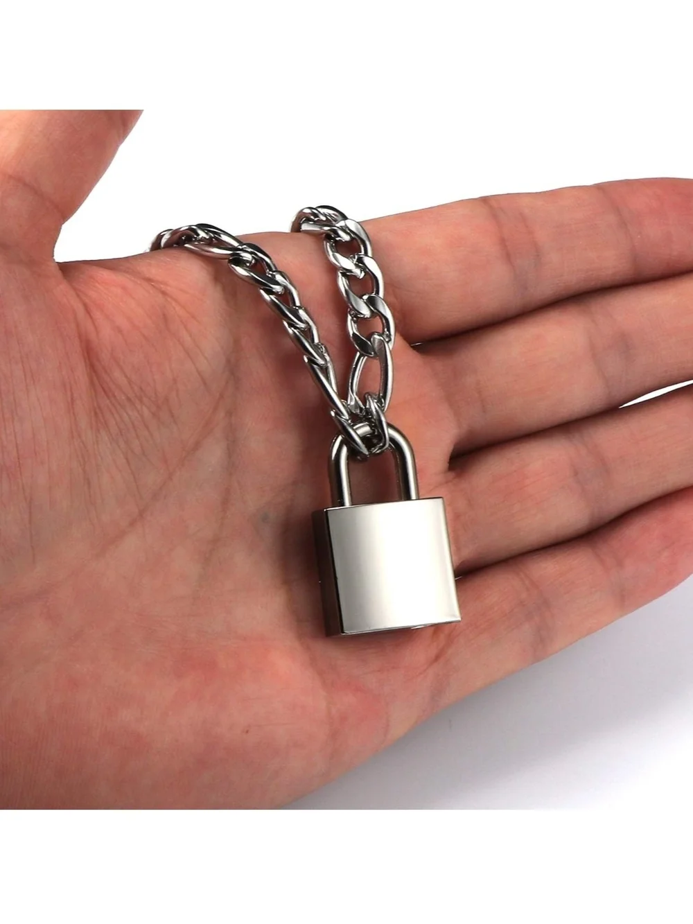 Men's Silver Padlock Pendant Chain Necklace 18 Inches